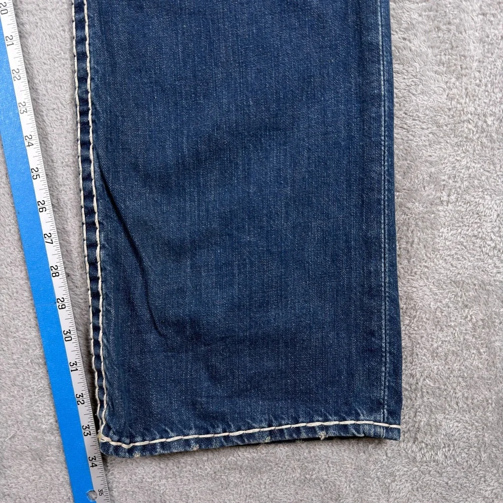 True Religion Jeans Mens 38x34 Ricky Super T Straight Leg Blue Distressed Denim